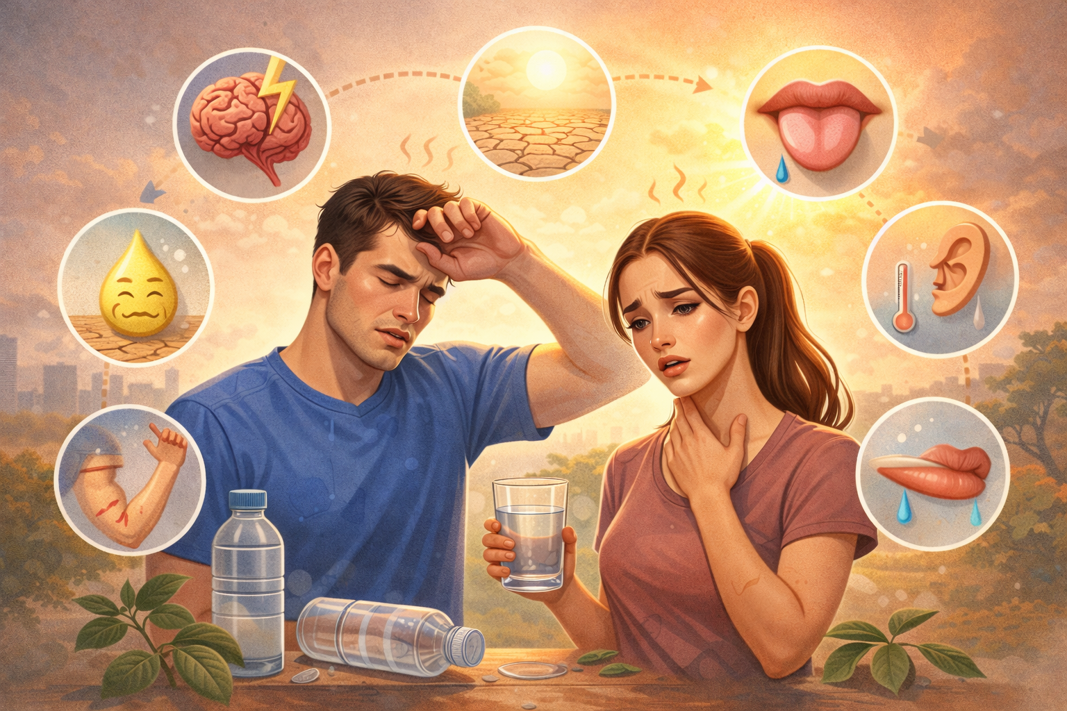 adult experiencing dehydration symptoms headache fatigue